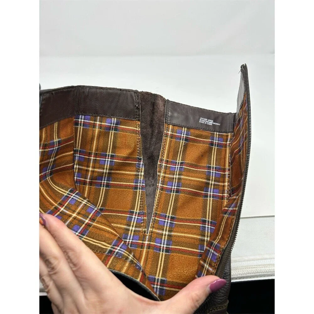 B.O.C. Brown Knee High Riding Boots Buckle Full Zip Round Toe Size 8 Wide Calf